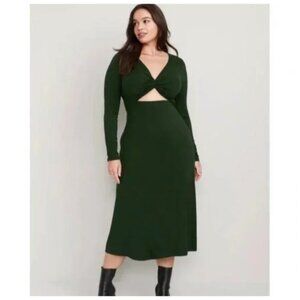 NWT Old Navy Midi Dress Size XXL 2XL Green Long Sleeve Cut Out Twist Jersey